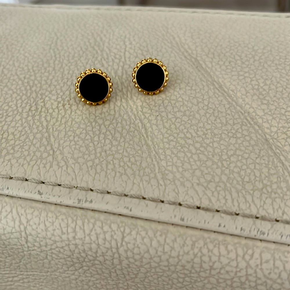 14k yellow gold plated black onyx earring - Picture 1 of 4